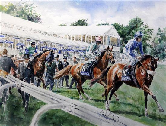 Gordon King (b. 1939) On the Course, Ascot, 21.5 x 29in.